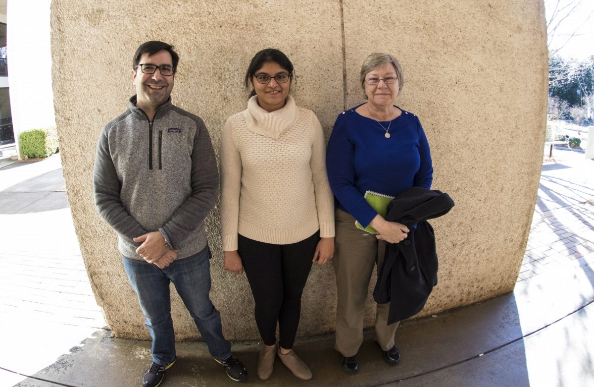 From left, Prof. Julian Rimoli, AE grad student Aarohi Shah, Prof. Marilyn Smith