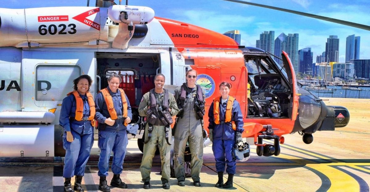 US Coast Guard Lt. Commander Chanel Lee returning from a flight with her crew in San Diego