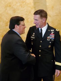 Dimitri Mavris shaking hands with James McConville
