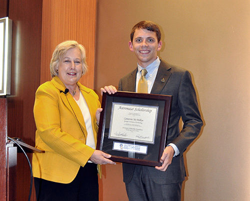 Astronaut Jan Davis and AE undergrad Cameron McMillan