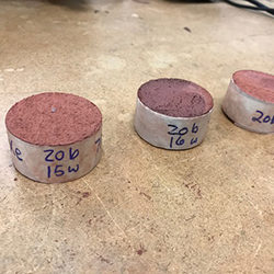 Samples of concrete manufactured in the lab