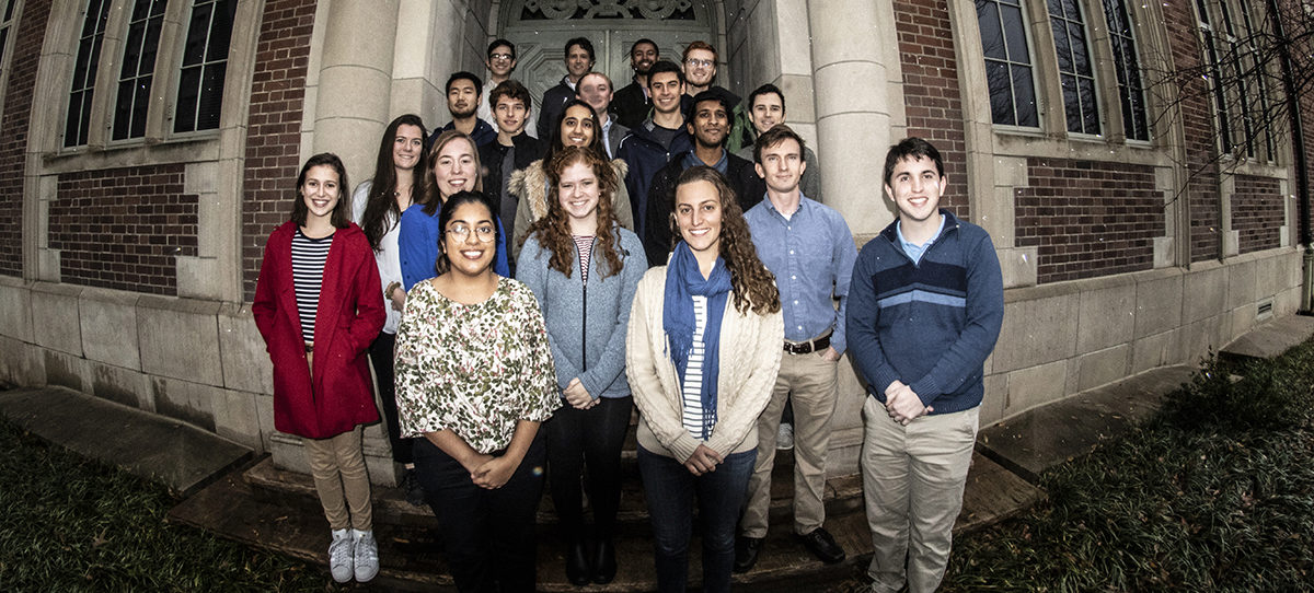 The TARGIT research team, gathered together for a group photo in the doorway of Guggenheim