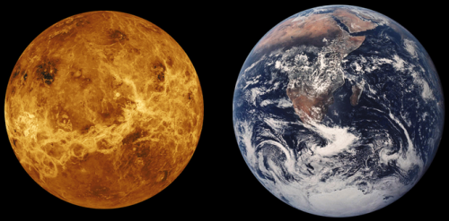 photo of Venus and of Earth, taken by NASA