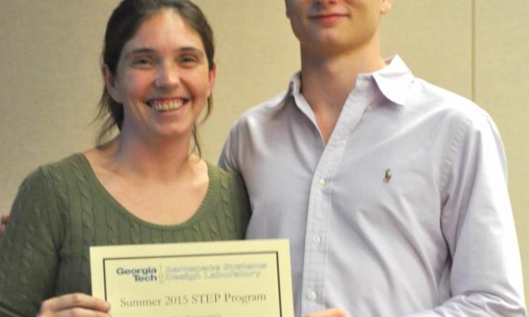 <p><em>Dr. Kelly Griendling, left, and one of the STEP students at the graduation ceremony, July 24. </em></p>