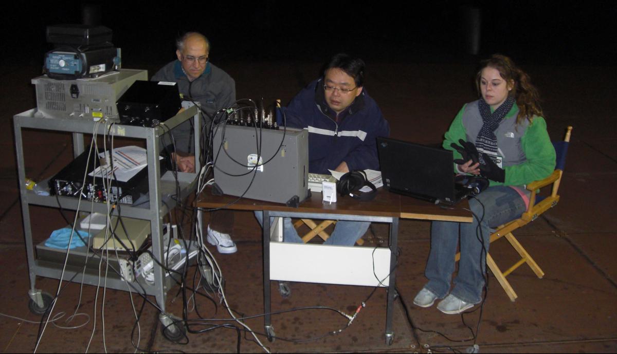 Natasha working with Cahit Kitaplioglu and the late Dr. Ben W. Sim working on the acoustic measurements of the Boeing SMART rotor