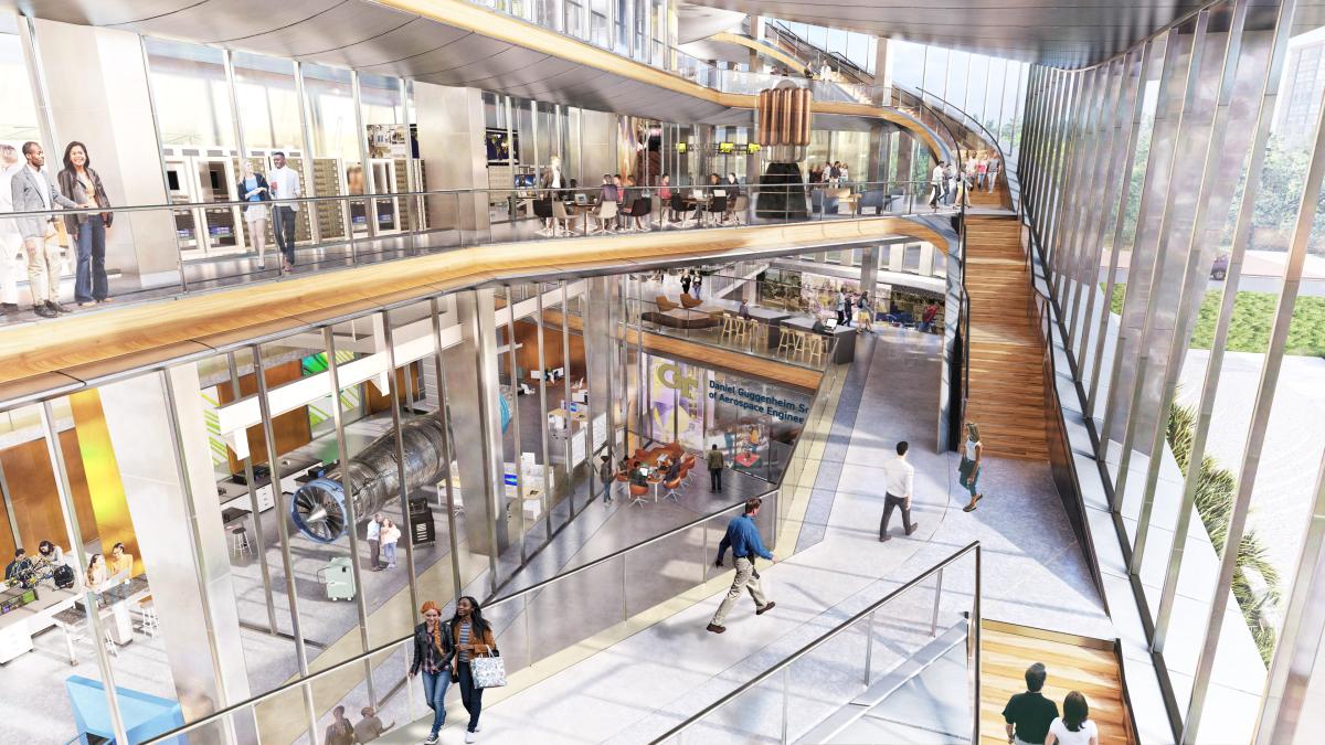 interior shot of what a new aerospace engineering building could look like.
