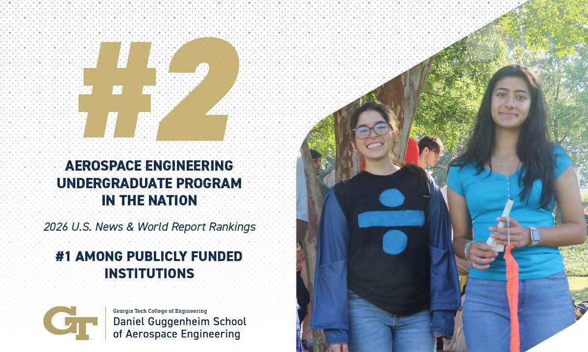 graphic of the ae school's 2026 undergraduate ranking of No. 2, No. 1 public. for aerospace programs. 