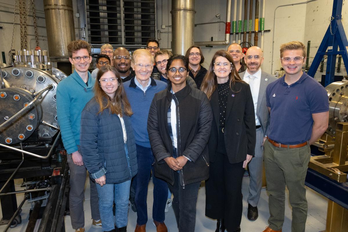Photo of Bill Nelson and other NASA representatives during a visit at the Ben T. Zinn Combustion Lab at Georgia Tech 